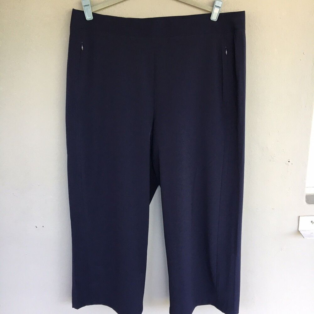 Chico’s Crop Pants Womens 2.5/ 14 Blue Pull On Wide Full Leg Pockets Athleisure